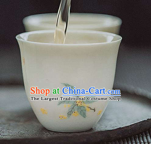 Chinese Classical Hand Printing Fragrans Jingdezhen Shi Tea Cup White Porcelain Ceramics Teacup