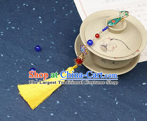 Traditional Chinese Handmade Yellow Tassel Blueing Brooch Hanfu Breastpin Jewelry Accessories for Women