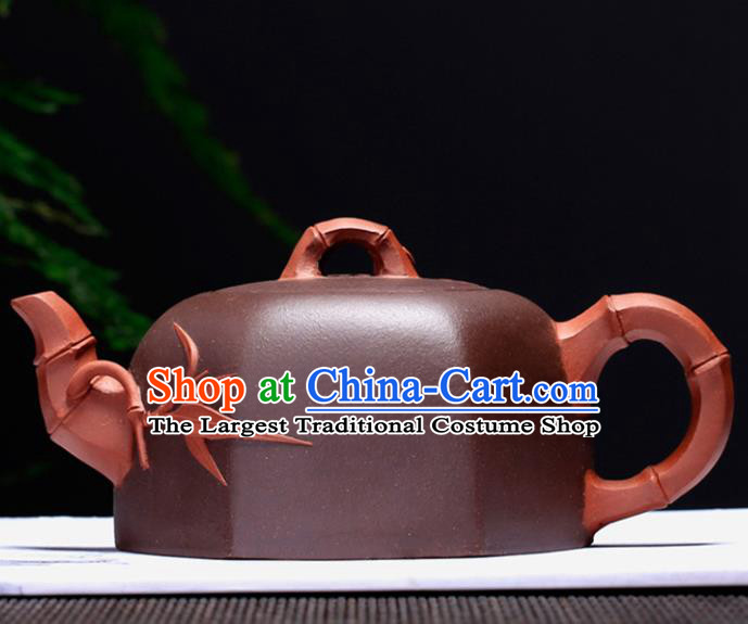 Traditional Chinese Handmade Carving Bamboo Zisha Teapot Dark Red Clay Pottery Teapot