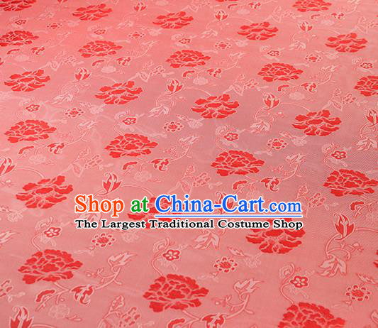 Traditional Chinese Classical Twine Peony Pattern Red Silk Fabric Ancient Hanfu Dress Silk Cloth