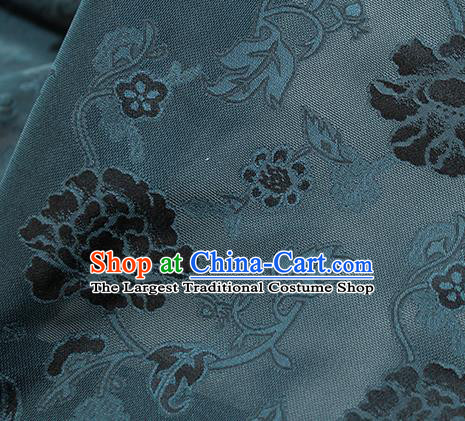 Traditional Chinese Classical Twine Peony Pattern Atrovirens Silk Fabric Ancient Hanfu Dress Silk Cloth