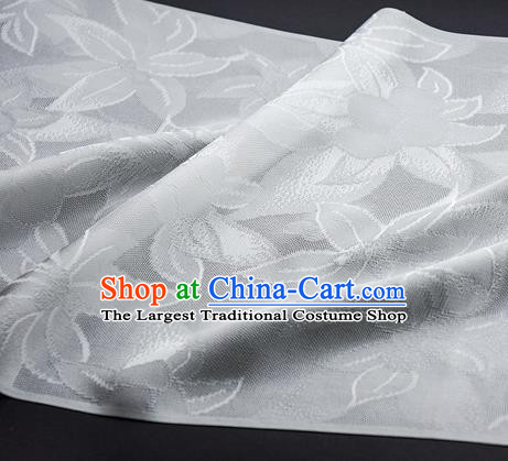 Traditional Chinese Classical Lily Flowers Pattern Design White Silk Fabric Ancient Hanfu Dress Silk Cloth