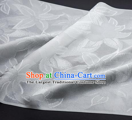 Traditional Chinese Classical Lily Flowers Pattern Design White Silk Fabric Ancient Hanfu Dress Silk Cloth