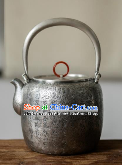 Traditional Chinese Handmade Kung Fu Teapot Silver Carving Teapot