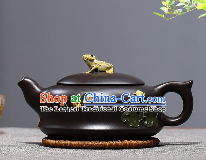 Traditional Chinese Handmade Kung Fu Zisha Teapot Carving Lotus Black Clay Pottery Teapot