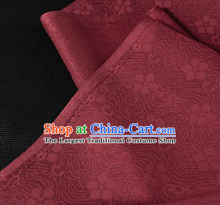 Traditional Chinese Wine Red Silk Fabric Classical Plum Blossom Pattern Silk Cloth