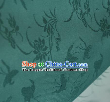 Traditional Chinese Classical Butterfly Lotus Pattern Green Silk Fabric Ancient Hanfu Silk Cloth