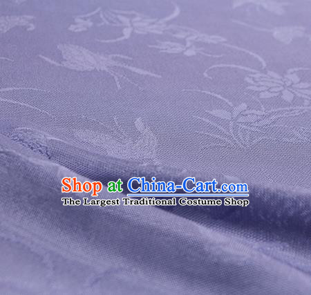 Traditional Chinese Classical Butterfly Lotus Pattern Lilac Silk Fabric Ancient Hanfu Silk Cloth