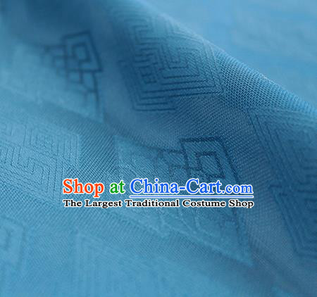 Traditional Chinese Classical Rhombus Pattern Blue Silk Fabric Ancient Hanfu Dress Silk Cloth