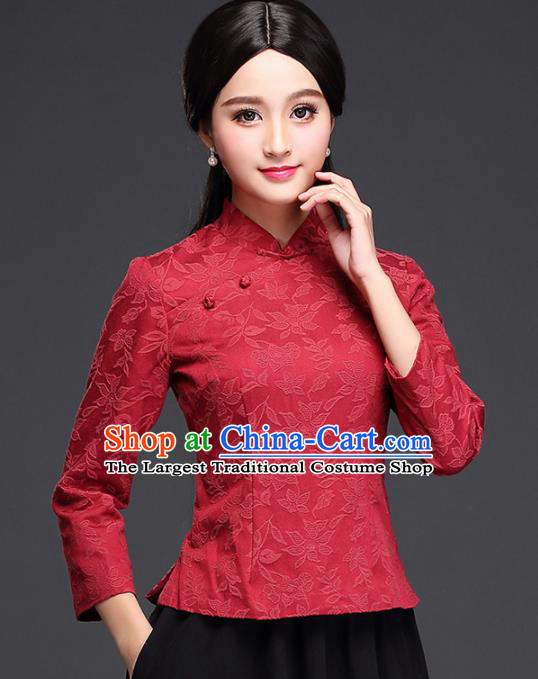 Chinese Traditional Tang Suit Red Blouse Classical National Shirt Upper Outer Garment for Women