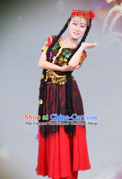 Traditional Chinese Uyghur Nationality Dance Costume Ethnic Stage Show Dress for Women