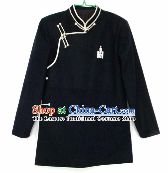 Chinese Traditional Mongol Nationality Costume Mongolian Ethnic Black Jacket for Men