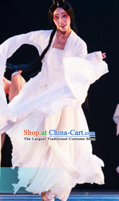 Traditional Chinese Classical Dance Yan Hua Yi Leng Costumes Umbrella Dance Stage Show White Dress for Women