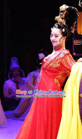 Traditional Chinese Classical Dance Competition Costumes Drunkened Concubine Dance Stage Show Red Dress for Women