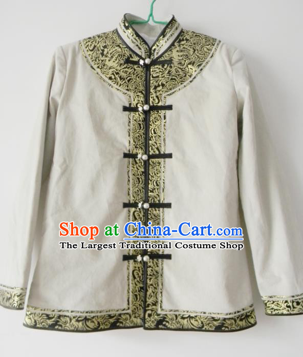 Chinese Traditional Mongol Nationality Costume Mongolian Ethnic White Jacket for Men