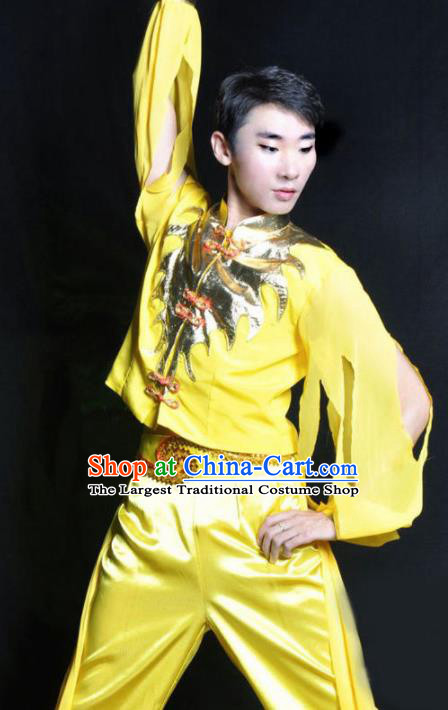 Chinese Traditional Yangko Dance Yellow Costume Folk Dance Stage Show Clothing for Men