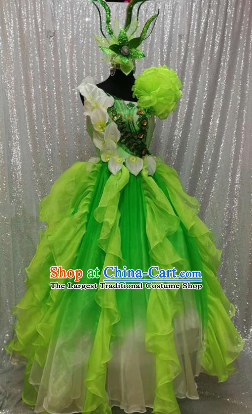 Traditional Chinese Spring Festival Gala Dance Green Dress Classical Dance Stage Show Costume for Women