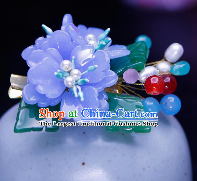 Chinese Traditional Hanfu Blue Peony Hair Claw Ancient Princess Hair Accessories for Women