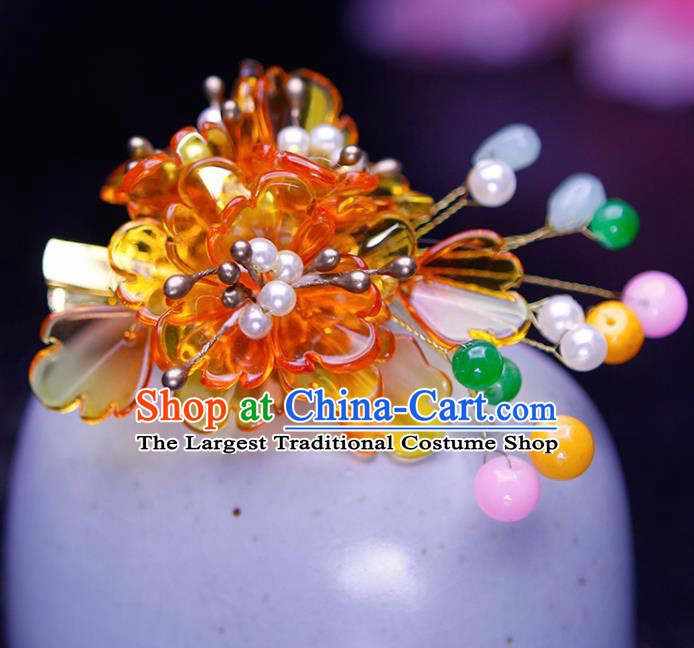 Chinese Traditional Hanfu Orange Peony Hair Claw Ancient Princess Hair Accessories for Women