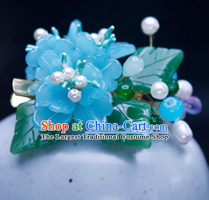 Chinese Traditional Hanfu Light Blue Peony Hair Claw Ancient Princess Hair Accessories for Women