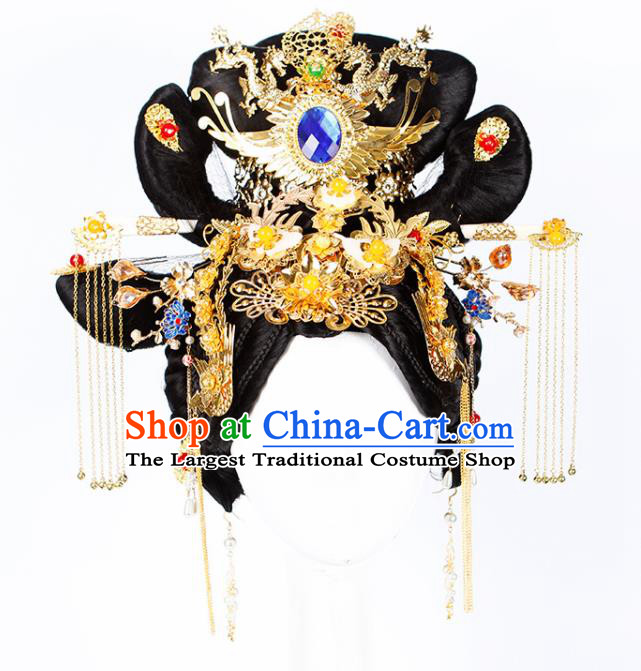 Chinese Traditional Tang Dynasty Court Queen Wigs and Hairpins Ancient Goddess Hair Accessories for Women