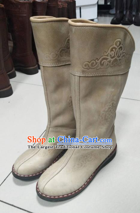 Chinese Traditional Mongol Nationality Riding Boots Mongolian Ethnic Shoes Nubuck Leather Boots for Women