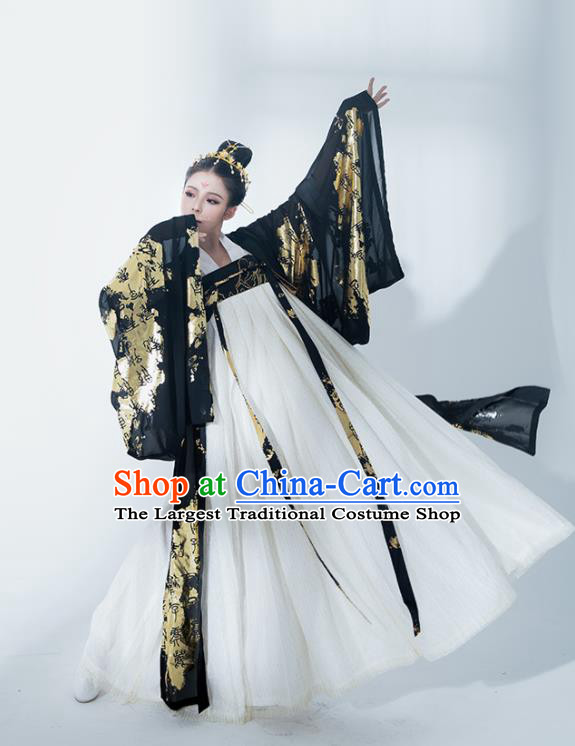 Chinese Tang Dynasty Princess Black Hanfu Dress Traditional Ancient Court Concubine Costumes for Women