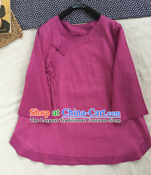 Chinese Traditional Tang Suit Light Purple Ramie Blouse National Upper Outer Garment Costume for Women