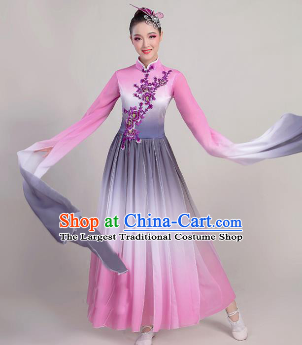 Chinese Traditional Umbrella Dance Pink Water Sleeve Dress Classical Dance Fan Dance Costume for Women