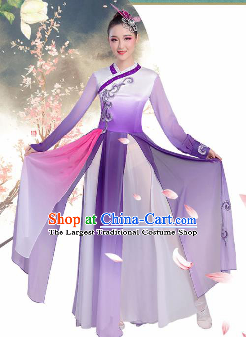 Chinese Traditional Umbrella Dance Purple Dress Classical Dance Fan Dance Costume for Women