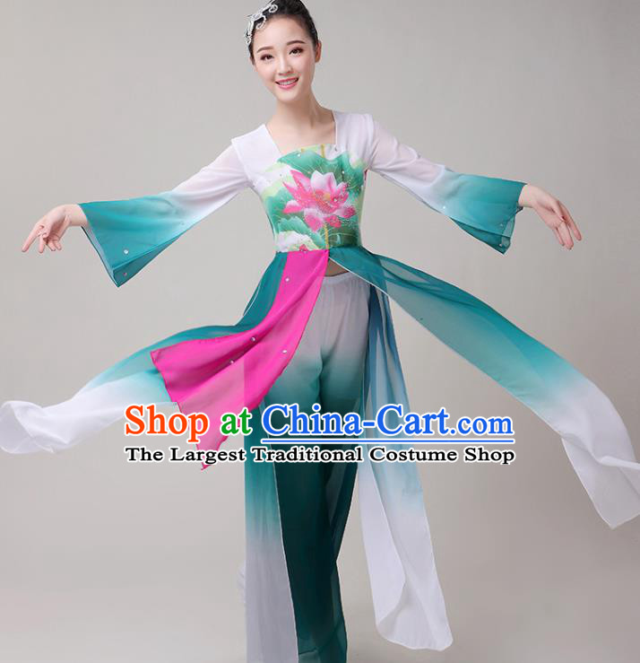 Chinese Traditional Folk Dance Yangko Green Outfits Fan Dance Classical Dance Costume for Women