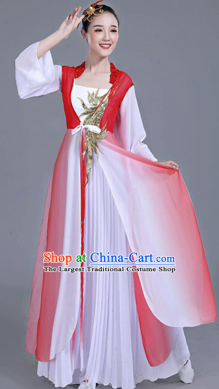 Chinese Traditional Umbrella Dance White Dress Classical Dance Round Fan Dance Costume for Women