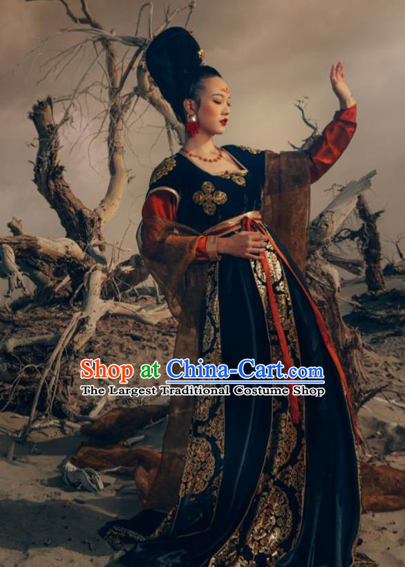 Traditional Chinese Ancient Court Apsaras Dance Black Hanfu Dress Tang Dynasty Royal Princess Replica Costume for Women