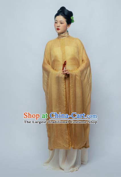 Traditional Chinese Ancient Geisha Yellow Hanfu Dress Ming Dynasty Nobility Countess Replica Costume for Women