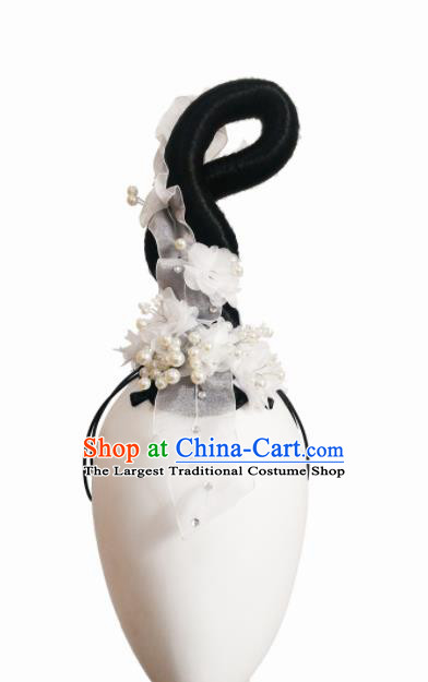 Chinese Traditional Classical Dance Bai Zhu Hair Accessories Fan Dance Wig Chignon Headdress for Women