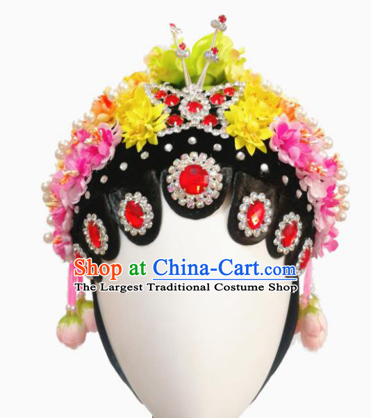 Chinese Traditional Classical Dance Beijing Opera Diva Hair Accessories Fan Dance Wig Chignon Headdress for Women