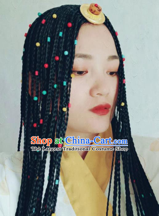 Chinese Traditional Zang Ethnic Braid Hair Accessories Tibetan Nationality Headwear for Women