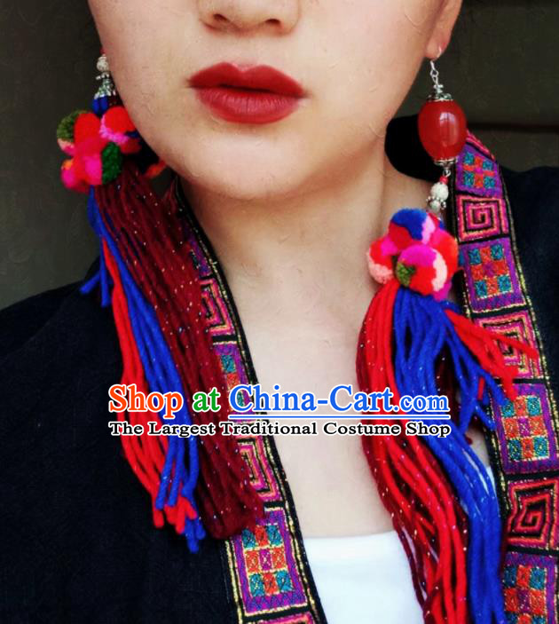 Chinese Traditional Ethnic Ear Accessories Nationality Colorful Wool Yarn Earrings for Women