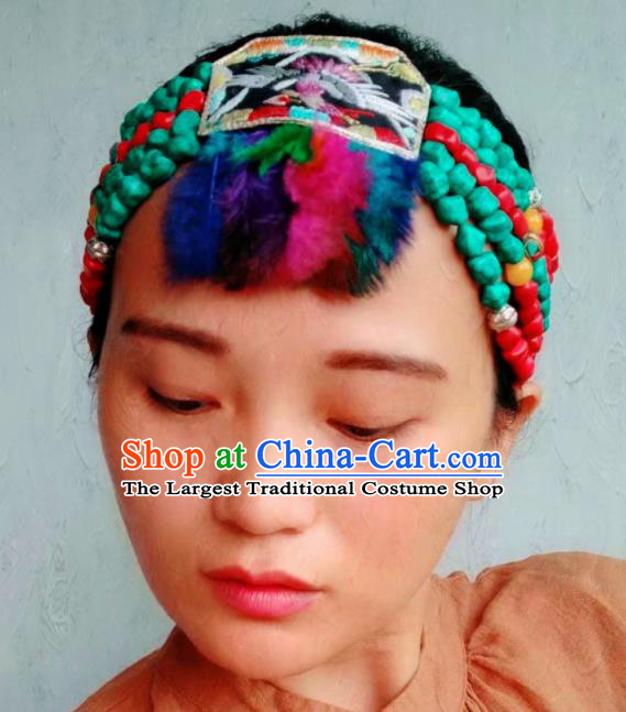 Chinese Traditional Zang Ethnic Embroidered Hair Clasp Hair Accessories Tibetan Nationality Headwear for Women