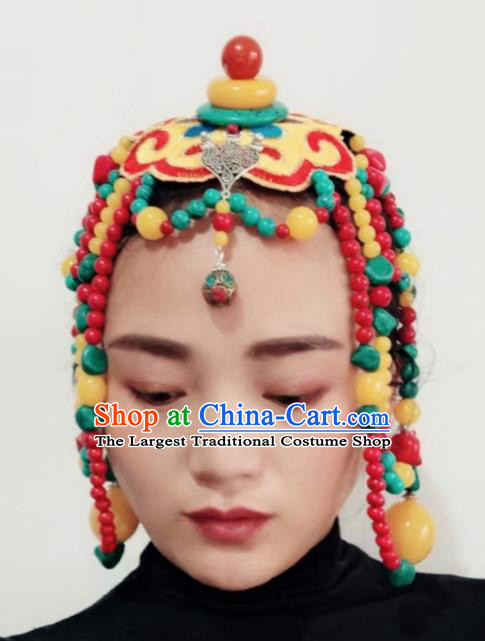 Chinese Traditional Zang Ethnic Yellow Hair Clasp Hair Accessories Tibetan Nationality Headwear for Women