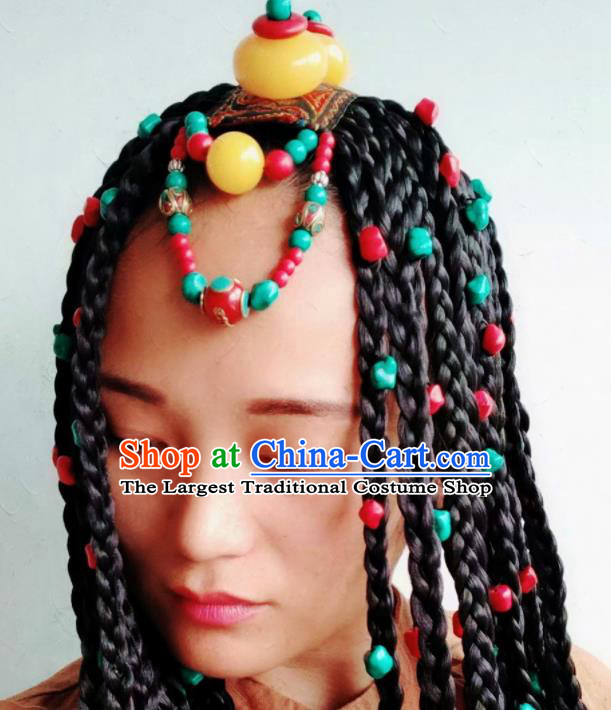 Chinese Traditional Zang Ethnic Braid Hair Accessories Tibetan Nationality Headwear for Women