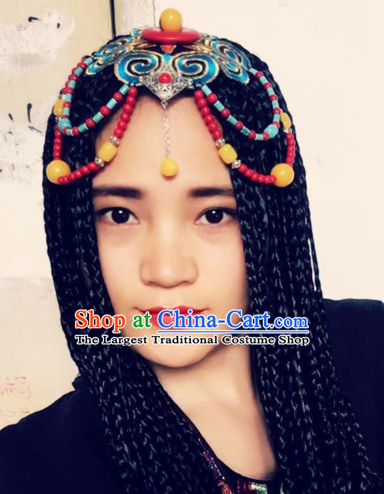 Chinese Traditional Tibetan Ethnic Embroidered Hair Clasp Hair Accessories Zang Minority Nationality Headwear for Women