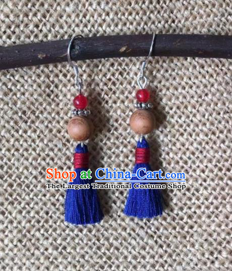 Chinese Traditional Ethnic Ear Accessories Nationality Blue Wool Yarn Earrings for Women