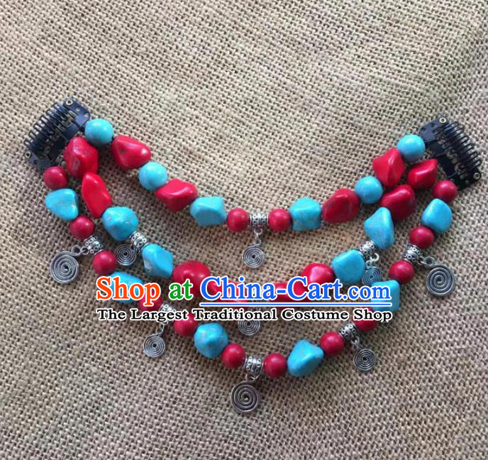 Chinese Traditional Tibetan Ethnic Stone Hair Clasp Zang Minority Nationality Headwear for Women