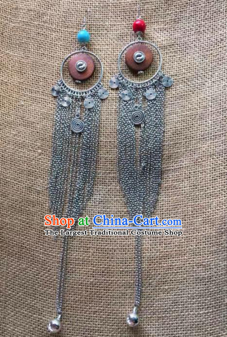 Chinese Traditional Ethnic Ear Accessories Nationality Silver Bells Tassel Earrings for Women