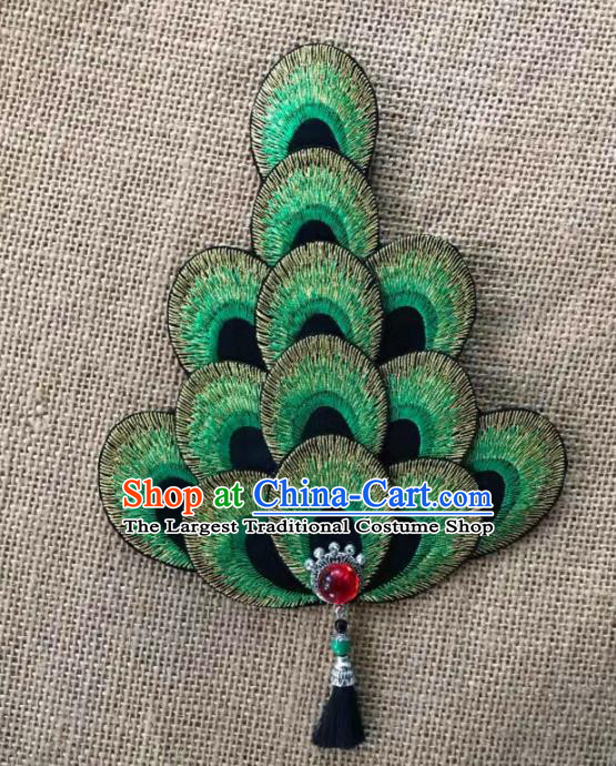 Chinese Traditional Dai Ethnic Embroidered Hair Accessories Minority Dance Green Hair Claw Headwear for Women