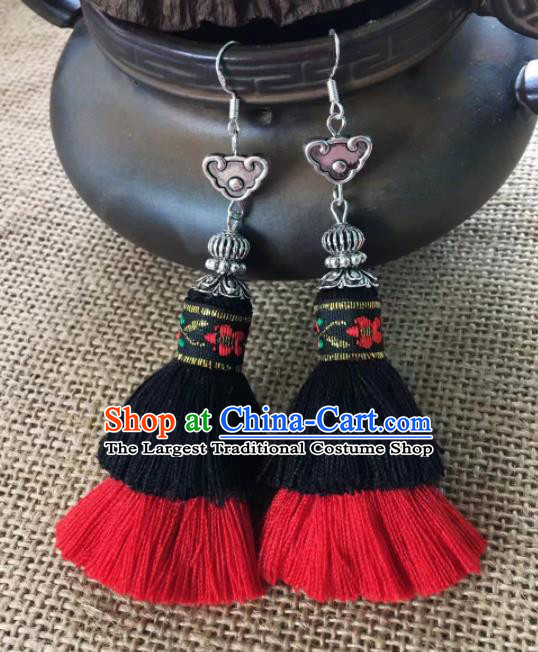 Chinese Traditional Ethnic Tassel Ear Accessories Miao Nationality Silver Earrings for Women