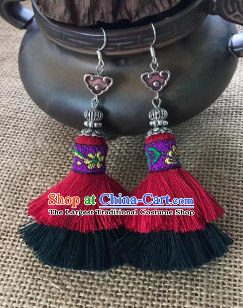 Chinese Traditional Ethnic Tassel Ear Accessories Miao Nationality Silver Earrings for Women