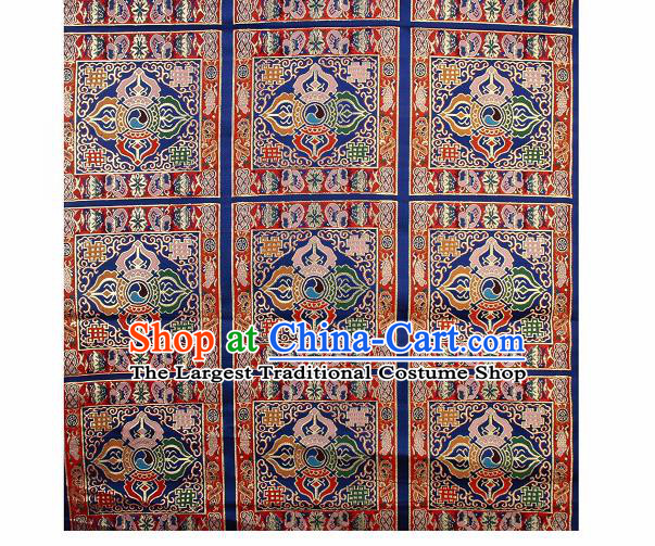 Asian Chinese Traditional Pattern Royalblue Brocade Buddhism Tibetan Robe Satin Fabric Chinese Silk Material