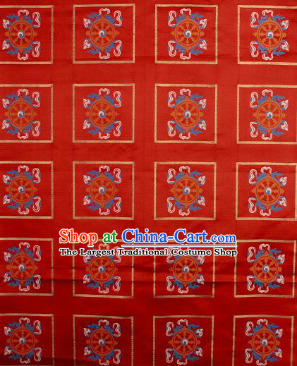 Asian Chinese Traditional Buddhism Wheel Pattern Red Brocade Tibetan Robe Satin Fabric Silk Material